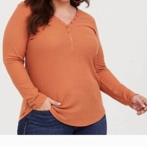 torrid Rust Orange Waffle Henley Long Sleeve Top